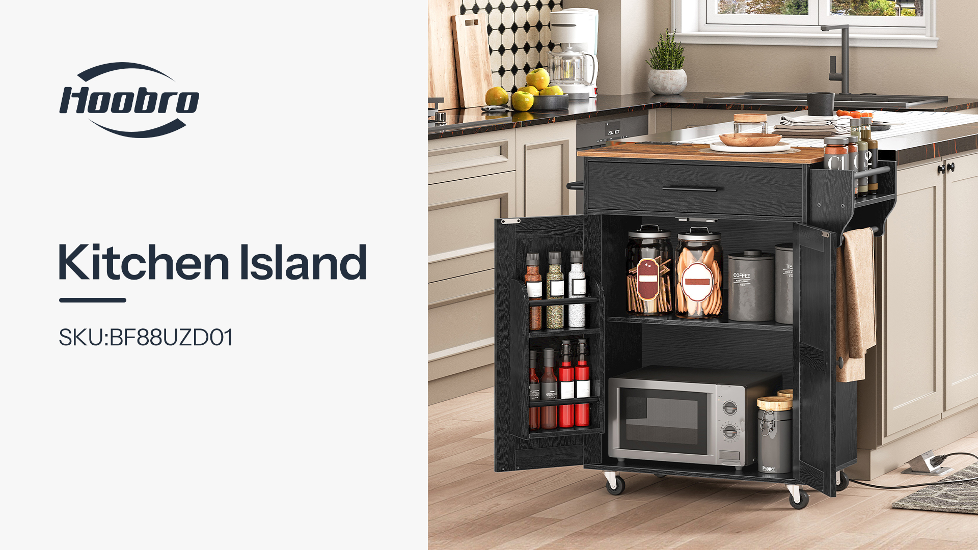 Amazon.com: HOOBRO Kitchen Island with Power Outlet, Rolling